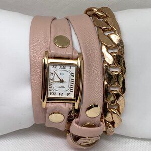 La Mer Collections Women's gold tone Chain pink leather band Wrap 22mm running